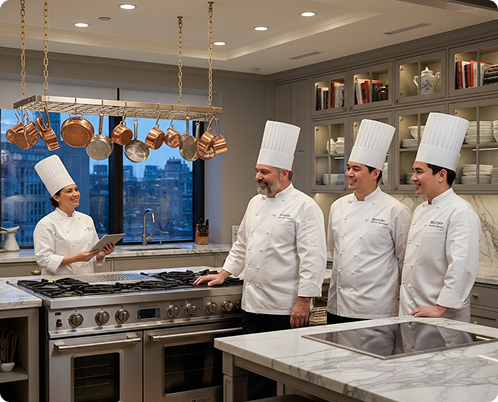 Chefs collaborating in a kitchen